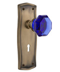 Prairie Plate With Keyhole Passage And Waldorf Cobalt Door Knob In Antique Brass Two And Three Eighths Backset for Restoration