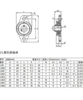 KFL series mounted pillow block drawing, zinc alloy bearing housing, KFL08 to KFL006 sizes for machine shafts