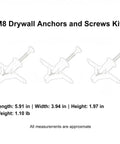 Illustration of M8 drywall anchors and screws from Heavy Duty Hollow Wall Mounting Kit For Shelves And Mirrors With M8 Drywall Anchors And Screws 50 Piece Zinc Plated Steel Hardware Set Anti Rotation Wings For Rock Solid Precise Install, showing dimensions.