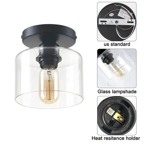 Modern Semi Flush Mount Ceiling Light With Matte Black Finish And Clear Glass Shade For Kitchen Hallway Dining Room