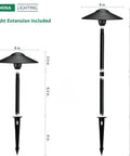 Low Voltage 12V 3W Landscape Path Lights with height extension, black outdoor replaceable G4 LED bulb, aluminum housing, 2 pack