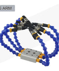 Hosrivae Flexible Helping Hands Tool With 6 Adjustable Vise Arms And Heat Resistant Clip Tips For Soldering Iron Holder with blue arms.