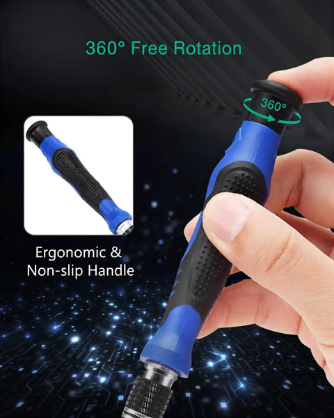Close-up of ergonomic non-slip handle from 61 In 1 Precision Screwdriver Set With 57 Bits And Magnetic Extension Rod