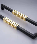 Heavy Duty Aluminum Sliding Barn Door Handle Set With Double Sided Pull 47.2 Inch Bar, black handle with gold accents