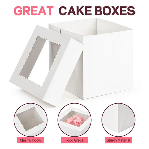 Top Tier 8 X 8 X 8 Inch Cake Boxes 4 Pack Featuring Clear Window Hella Sturdy Food Grade White Cardboard Smooth Finish And 12 Included Stickers For Next Level Party Prep Ideas