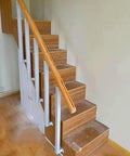 Pro Grade Adjustable Side Mount Railing Kit Featuring 270 Degree Flat Brackets And Square Iron Spindle Post on wooden stairs