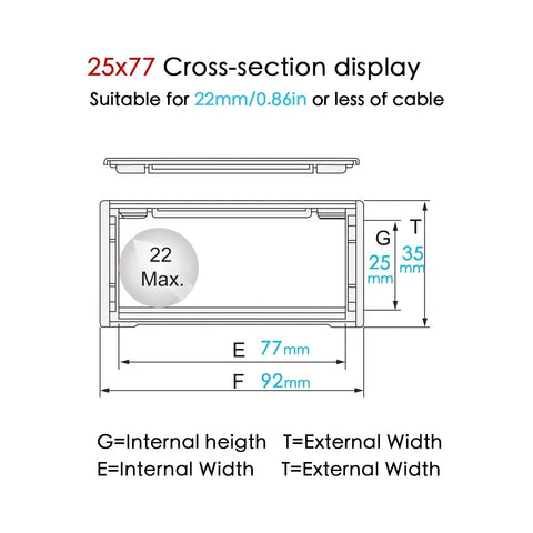 Diagram showing 25x77mm cross-section of 1 Meter Drag Chain Cable Carrier For CNC Routers And Industrial Machines, open type.