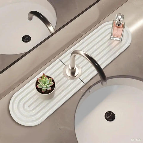 Heavy Duty White Diatomite Sink Stone and Faucet Drying Mat That Soaks Up Every Drop and Keeps Your Kitchen Counter Totally Crisp Quick Dry Splash Protector Wraps Perfectly Around Any Faucet