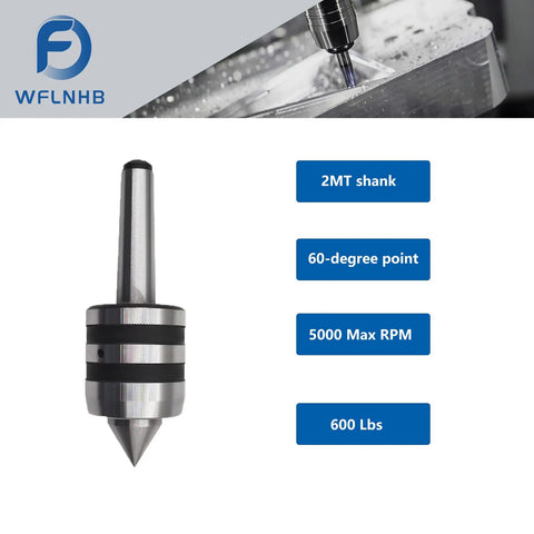 2MT 60 Degree Live Center For Lathe Wood And Metal CNC Work, Beefy Tailstock Center With 5000 RPM, 600 Lbs Max Load, Ultra Precision Runout 0.0004in, Hardened Steel 61-65HRC, Triple Bearing Design