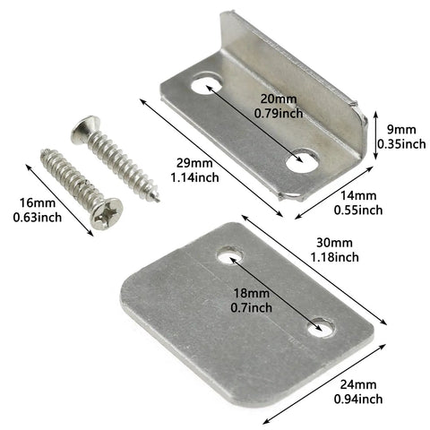 Heavy Duty Nickel Plated Drawer Stopper Set L Shaped And Straight Cabinet Back Braces Rust Proof Wardrobe Guards with screws.