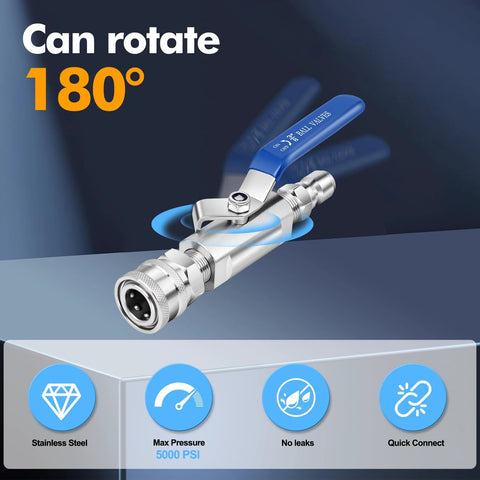 LSORPWK ball valve for power washer hose; 3/8-inch, stainless steel, blue lever, quick-connect, 5000 PSI