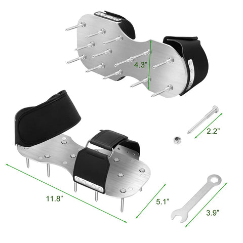 Heavy Duty Spiked Lawn Aerator Shoes With Two Straps Adjustable One Size Fits All shown with 2.2-inch spikes and wrench