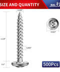 Number 8 X 1-1/4 Wood Screws 500 Piece Pack 410 Stainless Steel Truss Head Fasteners dimensions and measurements