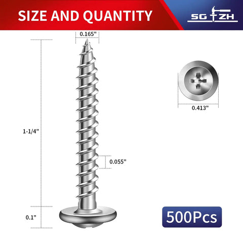 Number 8 X 1-1/4 Wood Screws 500 Piece Pack 410 Stainless Steel Truss Head Fasteners dimensions and measurements