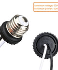 Close-up of Six Pack E26 Light Socket Adapter Pigtail For LED Ceiling Downlights, screw-in metal socket with wires, 660W/600V details