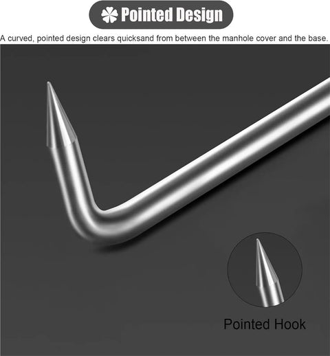 Close-up of the pointed design of the No Sweat Heavy Duty Manhole Cover Hook And Stainless Steel Lifter for effective lifting.