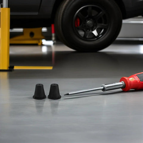 Heavy Duty 2 Pack Front Hood Stop Bumpers With Rubber Buffer Kit For Ultimate Shock Absorption And Damping Cushions To Keep Your Engine Cover Locked In Place Without Any Stress Or Damage, black rubber cones