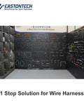 Display of various wire harness solutions in a workshop setting, showcasing organization and variety.
