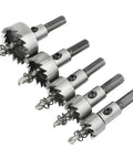 Straight Up Badass High Speed Steel Hole Saw Set 5 Piece Drill Bit Kit includes five hex shank sizes for metal and wood cutting.