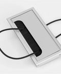 Premium Aluminum Desk Cable Grommets 10 Pack With Soft Rubber Inserts Keeps Your Wiring Organized Prevents Fraying And Protects Cords From Sharp Edges For A Super Clean Setup. silver rectangular desk cable grommet with cords passing through
