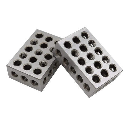 Nakkaa 1x2x3 inch hardened steel machinist blocks, two-piece set with 23 holes