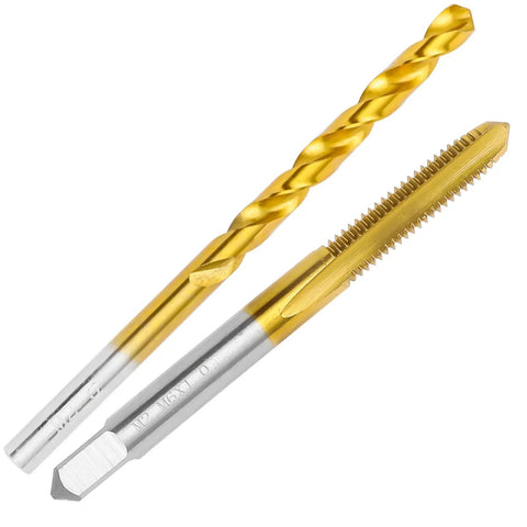M6 X 1.0 Tap And 5.0mm Drill Bit Set With M2 HSS Drill And Tap Kit For Stainless Steel And Metal, titanium-plated M2 steel bits