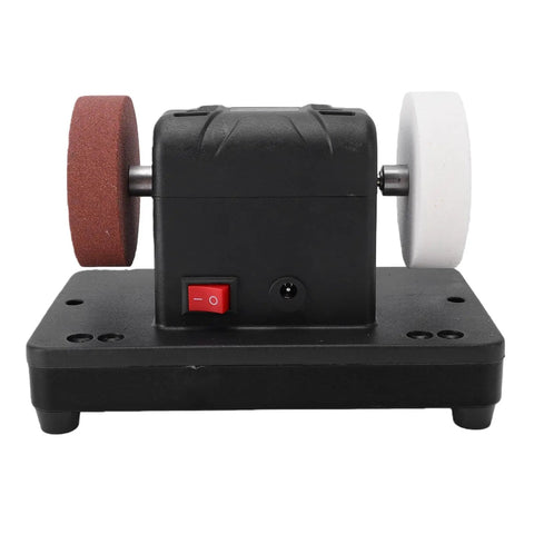 20V Cordless Mini Bench Grinder With Dual Wheels For Sharpening Knives Drills And Rust Removal Adjustable Speed Up To 6000Rpm compact tool with red and white wheels.