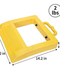 Heavy Duty Pallet Truck Stopper Chock For Pallet Jack 14 Inch Long 12 Inch Wide 2 Inch High Yellow Portable Carrying Handle And Friction Bottom Design Park In Seconds