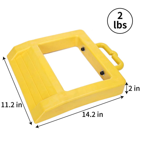 Heavy Duty Pallet Truck Stopper Chock For Pallet Jack 14 Inch Long 12 Inch Wide 2 Inch High Yellow Portable Carrying Handle And Friction Bottom Design Park In Seconds