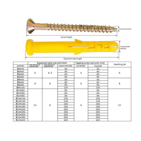 Self Tapping Screws Kit With Stainless Steel Expansion Anchors Cross Tip Design Wall Anchors And Screws M6x40 details