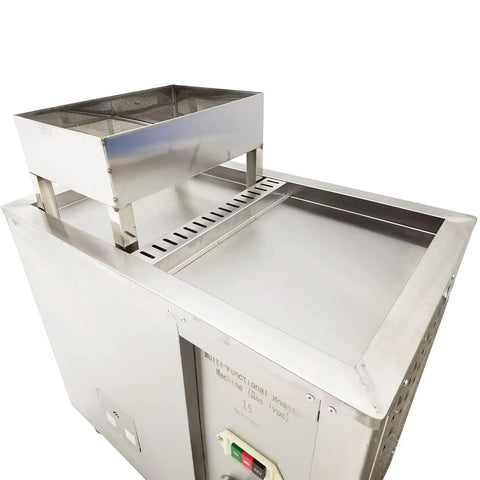 Commercial Gas Coffee Roaster With A Solid Stainless Steel Drum Hella Fast For Toasting Beans And Nuts showing top view of stainless steel structure.