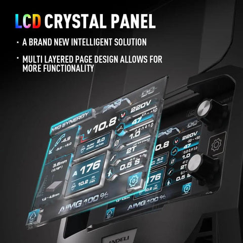 LCD panel of Dual Voltage 200 Amp MIG Welder Portable 110V 220V Gas Or Gasless MIG With Flux MIG Lift TIG And Stick Welding