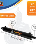 Heavy Duty 4x24 Hydraulic Log Splitter Cylinder With 4 Inch Bore And 24 Inch Stroke, 1.75 Inch Rod in retracted view