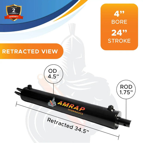 Heavy Duty 4x24 Hydraulic Log Splitter Cylinder With 4 Inch Bore And 24 Inch Stroke, 1.75 Inch Rod in retracted view