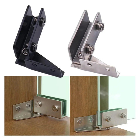 Rotating Concealed Hinge Set For Glass Display Cabinets 2 Pack NonPerforated Door Hinges with Smooth Swivel Shaft installation view