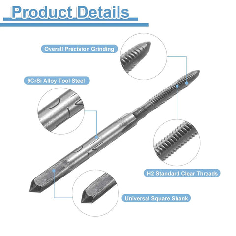 10 Piece Metric Hand Tap Set M1.6 X 0.35 H2 Thread Taper And Bottom Tap, 9CrSi Alloy Tool Steel, DIY Machining Kit shown in detail