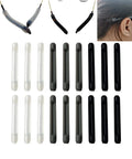 Silicone Eyeglasses Temple Tip Retainers 9 Pairs No Slip Elastic Comfort For Spectacles Reading Glasses And Sunglasses Eyewear Color Mix Clear Gray Black With 3 Pairs Each Fits Frames Up To Four Tenths Inch Wide displayed in rows with ear demonstration