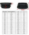 Size chart and dimensions of Adjustable Tube End Cap for Round Pipes 10 to 60mm Tough as Nails Heavy Duty Table Leg Dust Cover Protector Pads