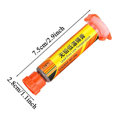 Tube of Lead Free Solder Flux Paste For PCB Repair And Electronics High Performance Soldering Flux Compound showing dimensions