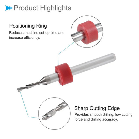 Go To 1/8 Inch Shank Tungsten Carbide PCB Drill Bit Set with positioning ring and sharp cutting edge
