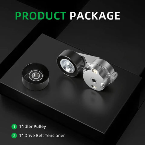 Heavy Duty Drive Belt Tensioner And Idler Pulley Kit For Chevrolet Trailblazer, Envoy, Rainier, Saab 9-7x, Ascender 4.2 Liter V6 With No Belt Included, showing idler pulley and tensioner.