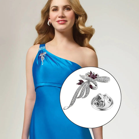 120 Pairs Fresh Silver Butterfly Clutch Tie Tacks With Quick Spring Lock Pin Backs For Zero Fuss Earring Security That Are Totally Solid And Dope For Snapping On Your Go To Accessories Or Daily Street Style Vibes worn on a blue dress with a decorative brooch.