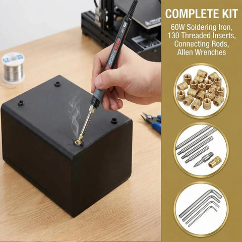 Pro Grade M3 Threaded Inserts Kit For 3D Printing With Heat Set Inserts Bolts Nuts And 60W Digital Soldering Iron Kit in use