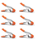 PONY 6-inch heavy-duty spring clamps, nickel-plated steel with orange rubber handles, 2 in jaw, 6-pack