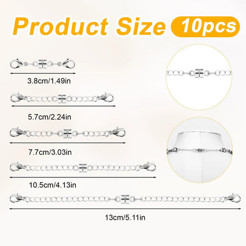 Magnetic Necklace Extenders Set With Ten Pieces In Five Sizes Two Each No Fuss Double Clasp Adjustable Lobster Clasp Extensions