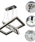 Two Ring Crystal Chandelier LED Ceiling Light In Stainless Steel with adjustable rings and LED details