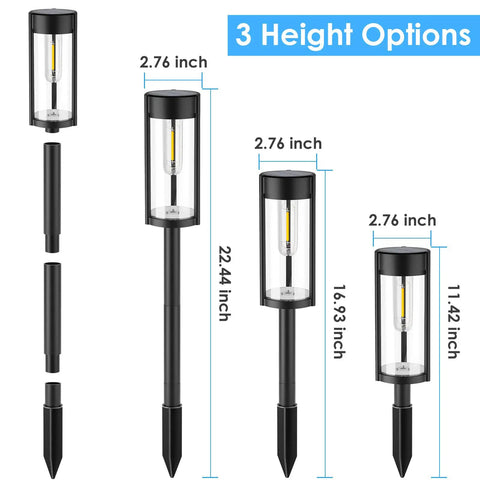 Solar Pathway Lights 6 Pack IP65 Waterproof Outdoor Decorative Garden Lights With Auto On Off showing three height options