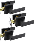 Keyed Entry Door Lever Set For Exterior Front Door, Heavy Duty Matte Black Reversible Design, 3 Pack, shown side view