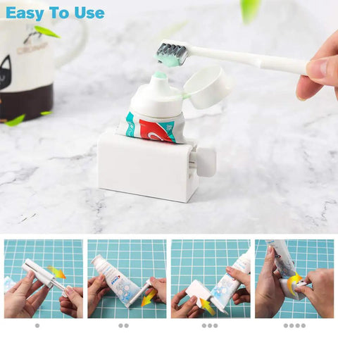 Two Pack Minimalist Toothpaste Tube Squeezers Roller Tool For Easy Mess Free Squeezing Eco Friendly White Dispenser in use