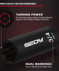 Close-up view of three eighths inch drive impact socket with CR-V construction, 3/4 inch size, showing turning power details.